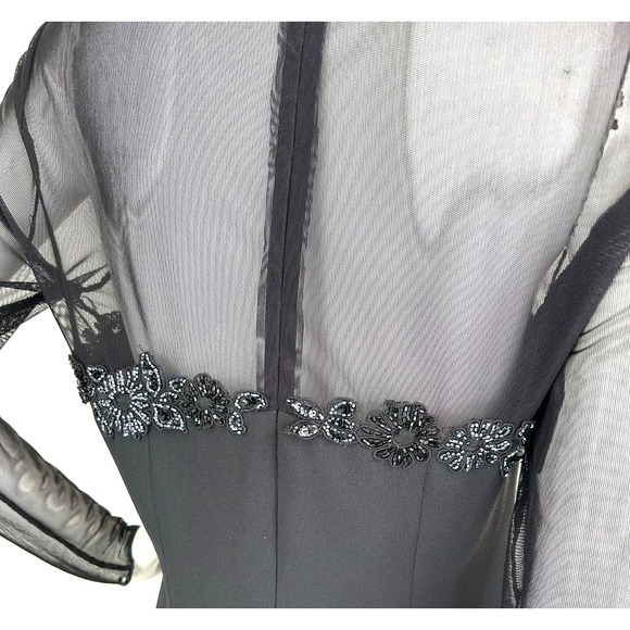 90s Myles Studio Dress Beaded Illusion Size 12 Large Long Sleeve Sheath ILGWU - Picture 9 of 10
